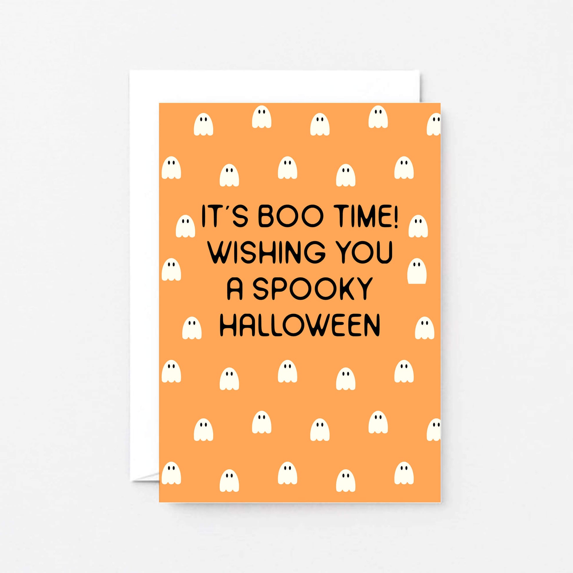 Halloween Card by SixElevenCreations. Reads It's boo time! Wishing you a spooky Halloween. Product Code SEH0017A6