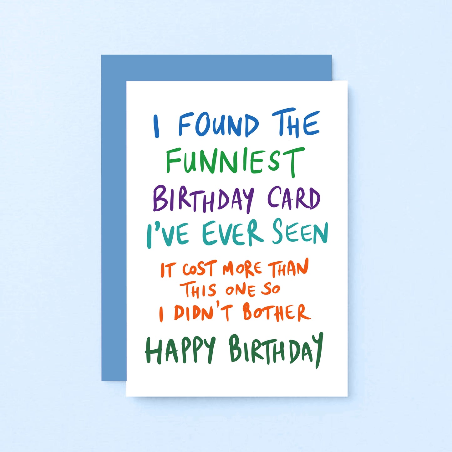 Birthday Card by SixElevenCreations. Reads I found the funniest birthday card I've ever seen. It cost more than this one so I didn't bother. Happy birthday. Product Code SE1006A6