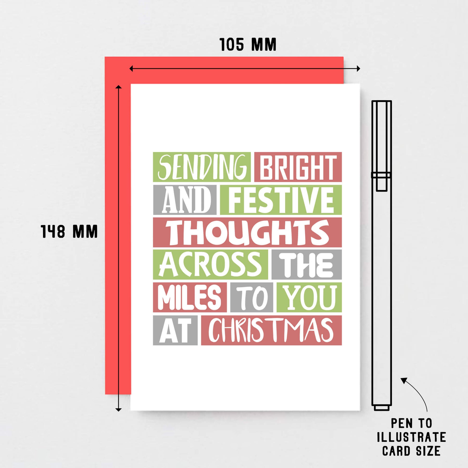 Christmas Card by SixElevenCreations. Reads Sending bright and festive thoughts across the miles to you at Christmas. Product Code SEC0023A6