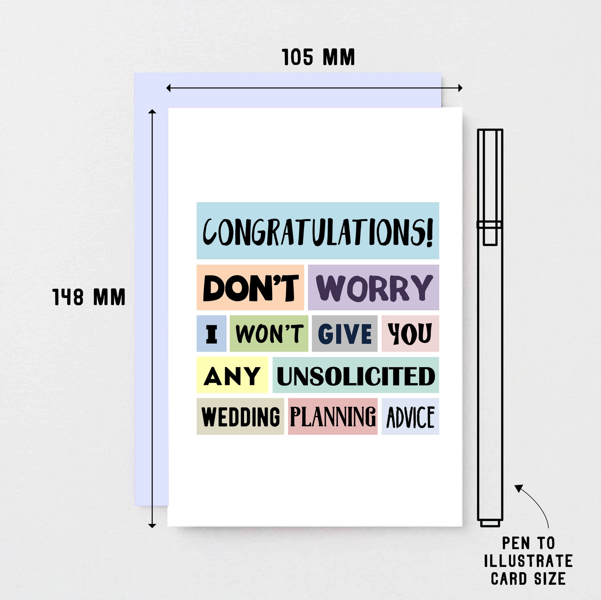 Engagement Card by SixElevenCreations. Reads Congratulations! Don't worry I won't give you any unsolicited wedding planning advice. Product Code SE0155A6