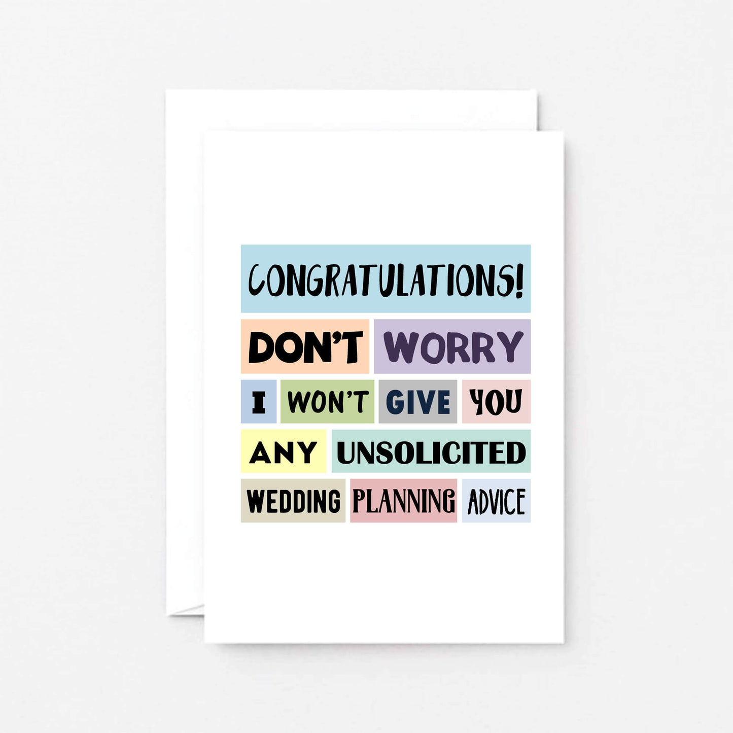 Engagement Card by SixElevenCreations. Reads Congratulations! Don't worry I won't give you any unsolicited wedding planning advice. Product Code SE0155A6