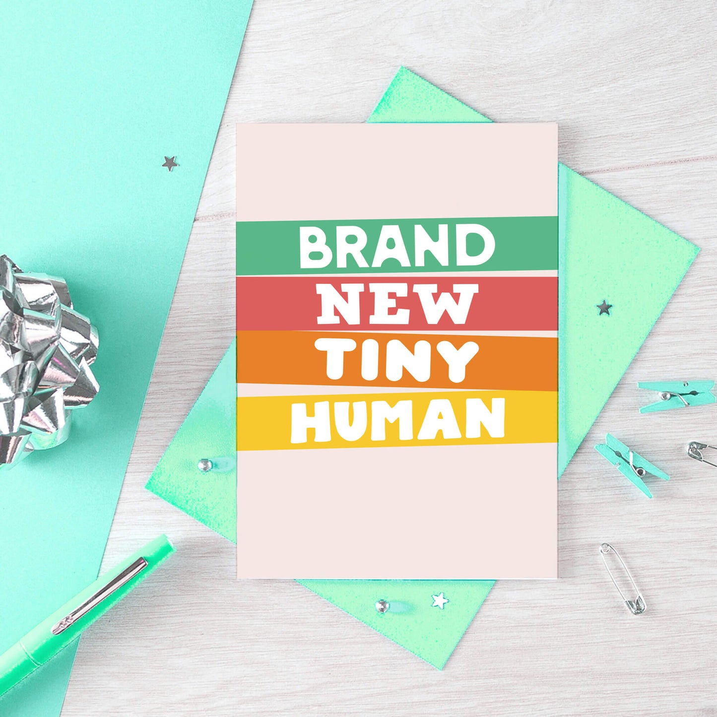 New Baby Card by SixElevenCreations. Reads Brand new tiny human. Product Code SE0505A6